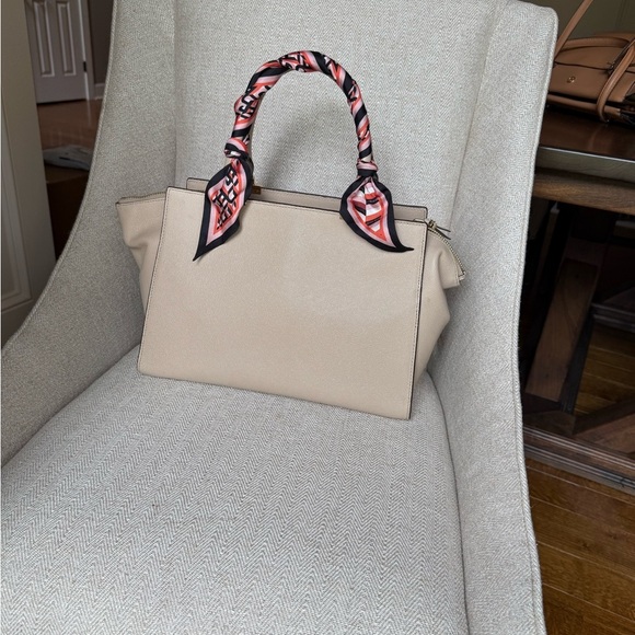 henri bendel Handbags - Henri Bendel Cream Satchel with Pink Scarf Accent